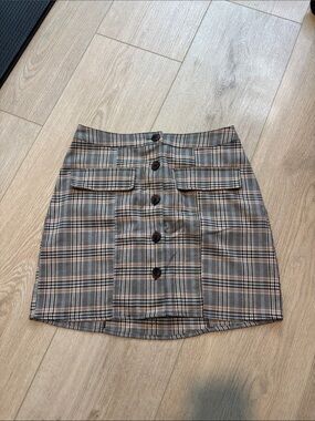 Urban Outfitters Brown Plaid Button-Front Mini Skirt